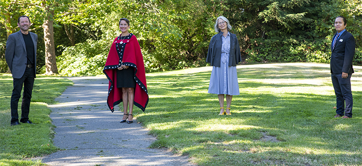 UVic President Jamie Cassels, Professor and Director of the Indigenous law program Val Napoleon and Honourable Minister Melanie Mark