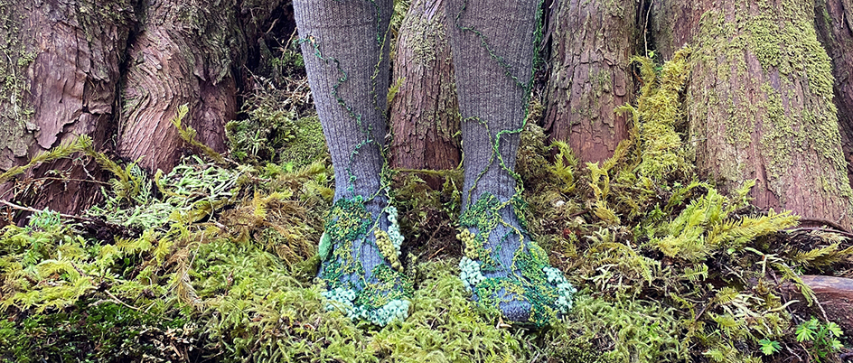 Socks overgrown with greenery