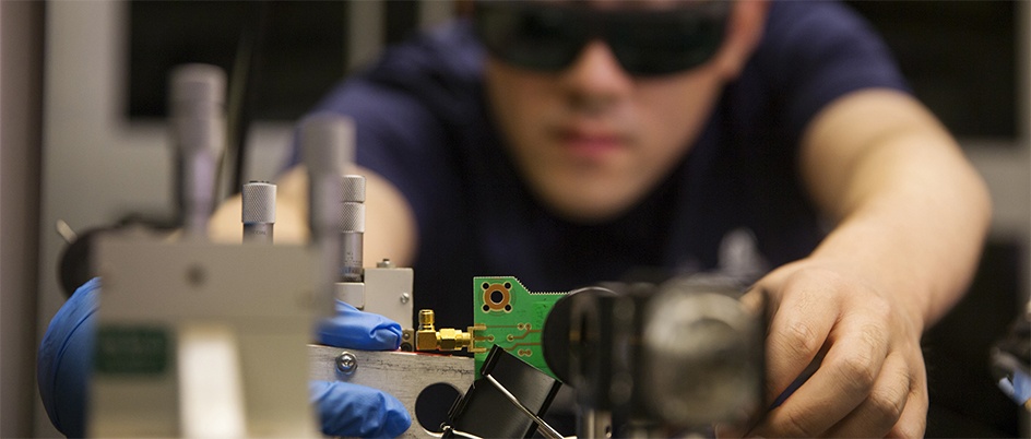Graduate student Dao Xiang measures the electric response of metasurfaces through the natural oscillations of nanoparticles