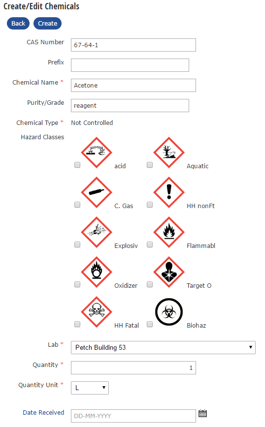 create and edit chemicals