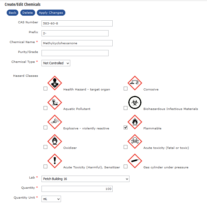 lab drop down under hazard class pics