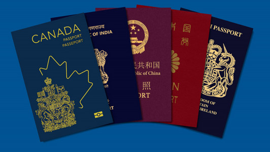 A selection of passports including Canadian