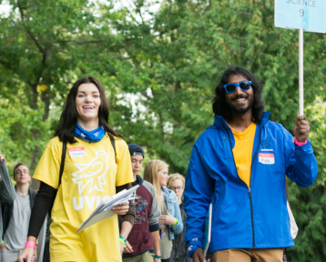 New UVic students led by a UVic Orientation leader