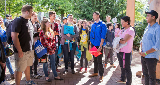 New undergraduate students led by a UVic Orientation leader