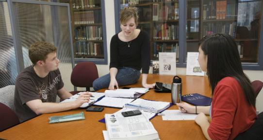 Group of students studying in the library