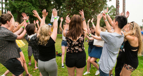 Group of students participating in an icebreaker