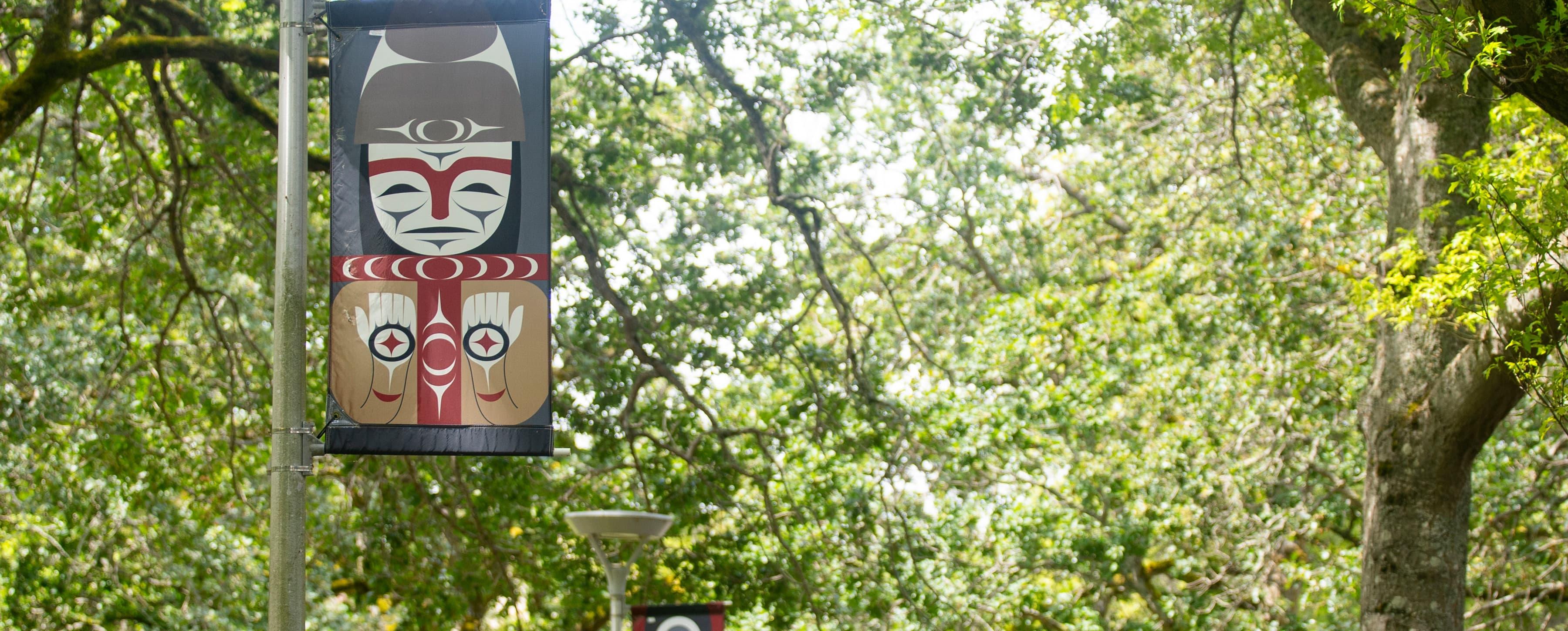 Indigenous banner in UVic quad