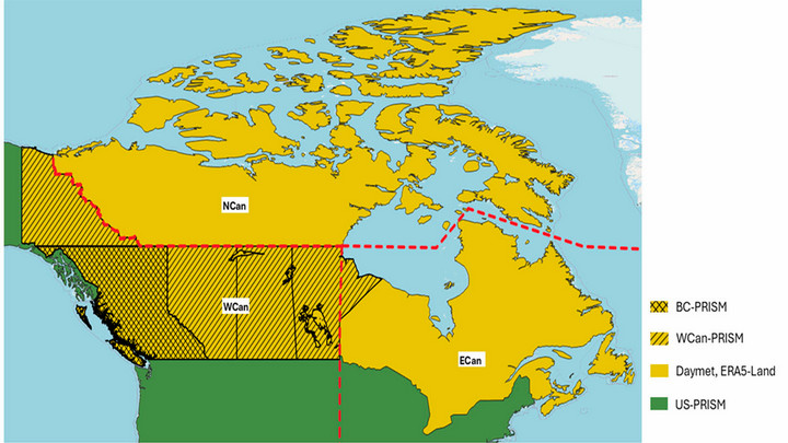 Map of climate mosaic data for Canada