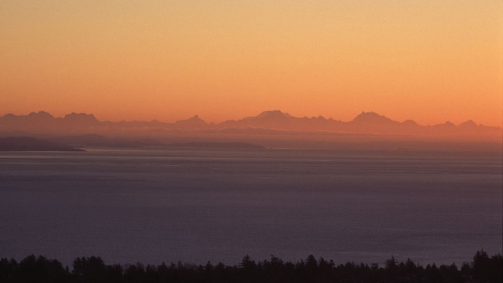 smokey sunrise over mt doug