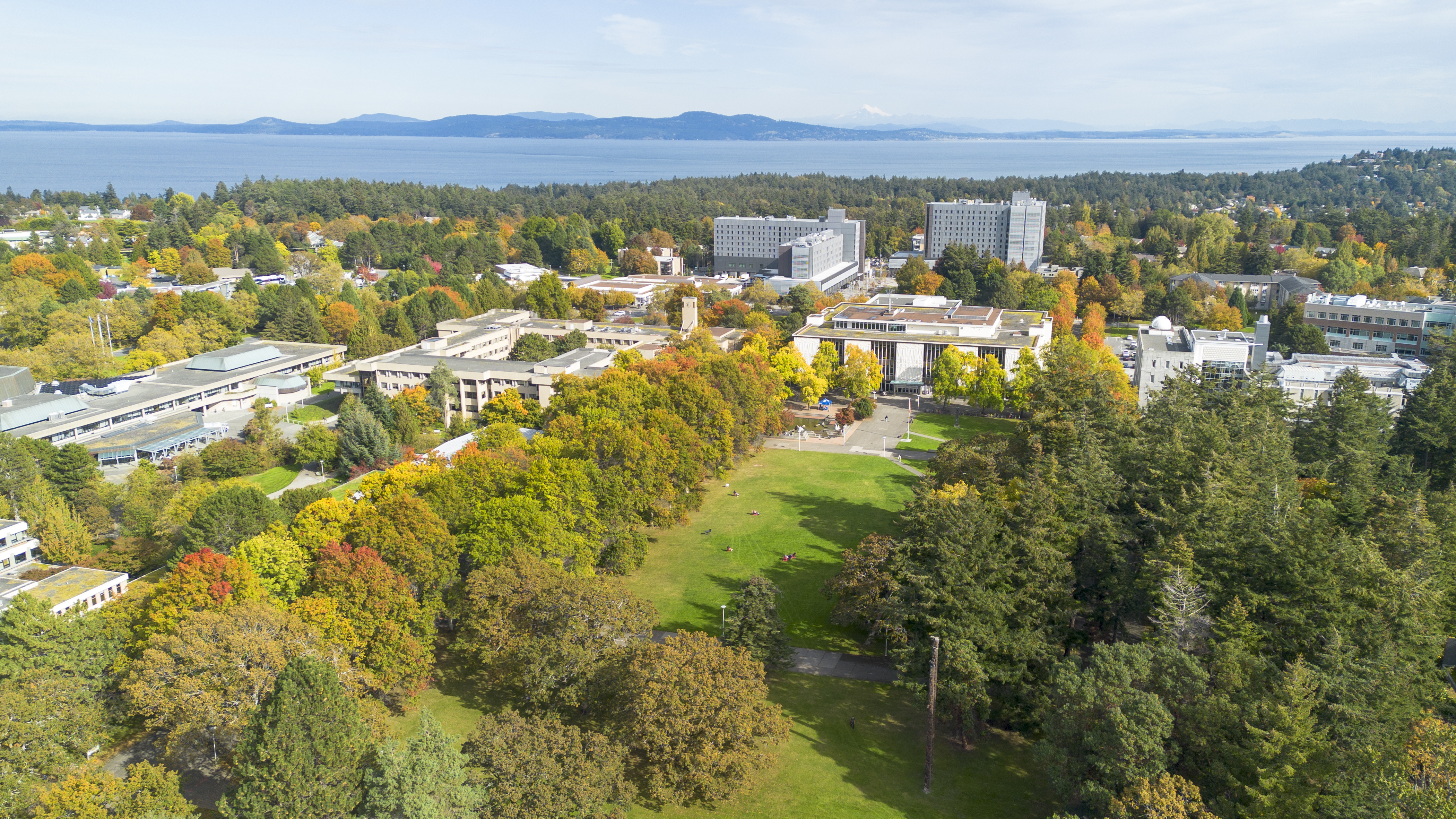 An aerial view of the University of Victoria campus.