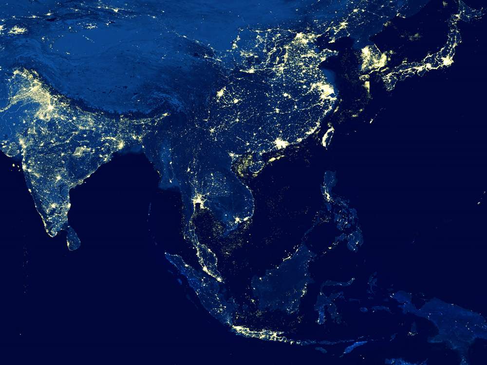 satellite image of asia at night