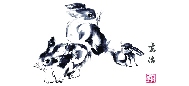 sumi painting of rabbits