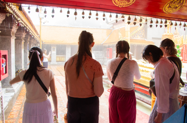 2023 Field School students visiting a temple
