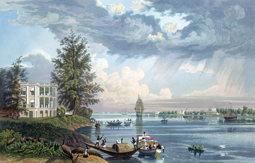 painting of a scene in Calcutta by James Baillie Fraser, 1826