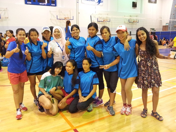 Project team member and UVic Anthropology grad student Charlene Mohammed (far right) with members of the domestic workers’ volleyball team in Singapore