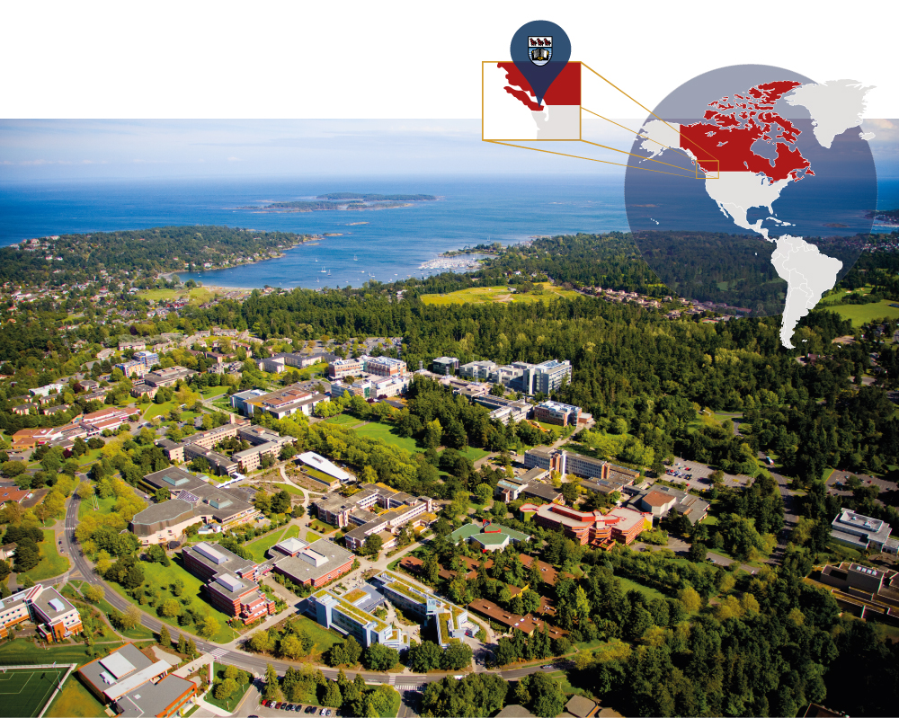 aerial image of uvic campus