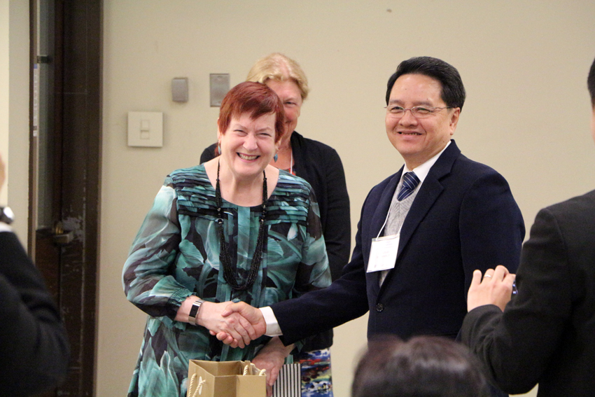 UVic Law Dean Susan Breau greeting the Thai delegation