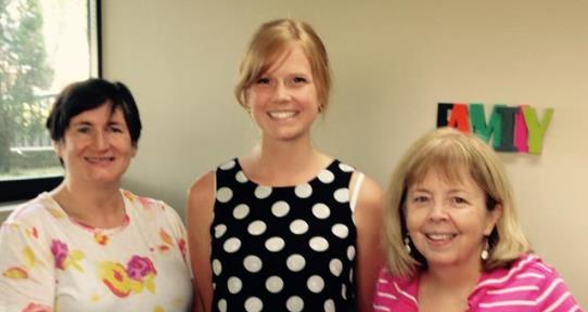 Mandy Rosts, CFYS Graduate Research Assistant (Special Education) with Community Options Executive Director Linden Collette and Sharie Young, Children's Respite Coordinator, meeting to discuss their Community Research Exchange paper.
