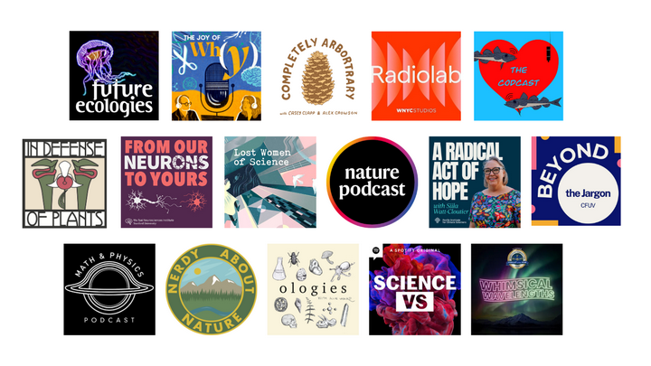 Collage of podcast art