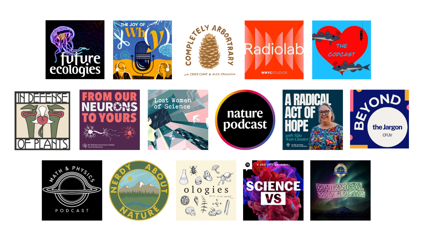 Collage of podcast art
