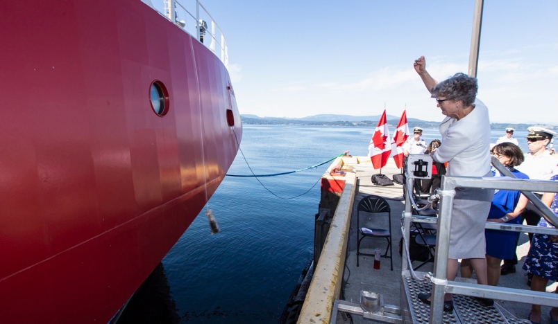 Marine Biologist Verena Tunnicliffe christens new Coast Guard vessel, Sir John Franklin.