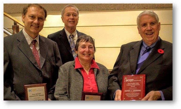 David Leeming receiving Frank Gelin Lifetime Achievement Award BCCAT award ceremony.