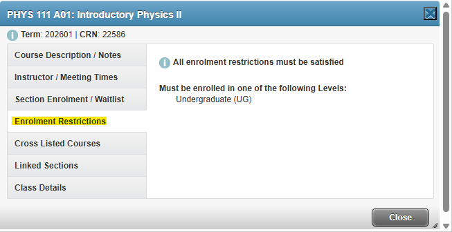 Enrolment Restrictions