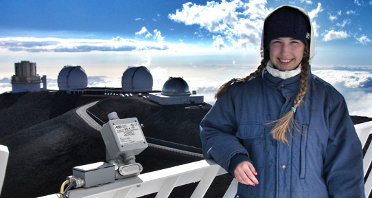 Student in front of CFH telescopes