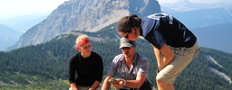Students and a professor on a mountain