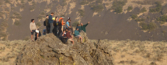 Students outside on a mountain