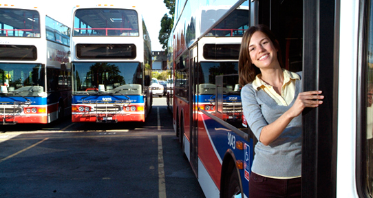 Woman on a bus