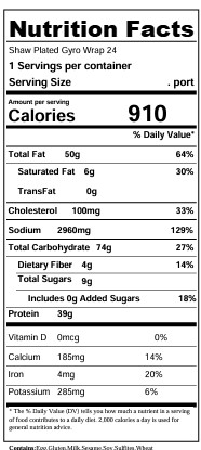 Nutrition label