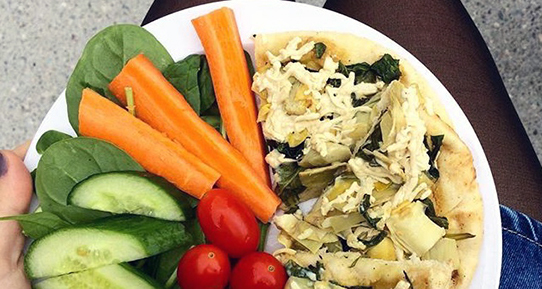 salad and vegan pizza