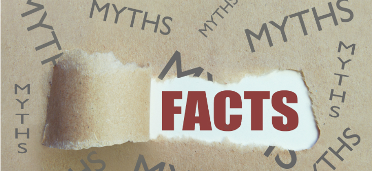 The word myths all over the background with the word facts front and centre.