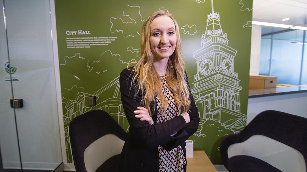 Political science student Paula Rasmussen during a co-op term at Victoria City Hall.