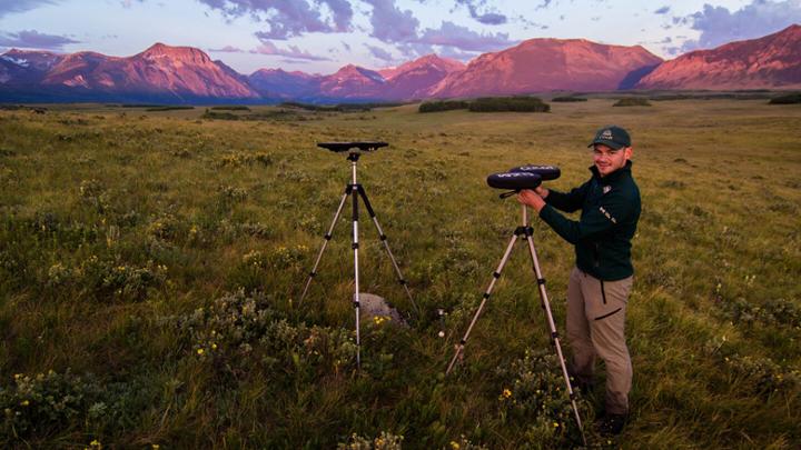 Kyle Nelson working as an Ecological Monitoring Technician in Waterton Lakes National Park during a co-op term at UVic.