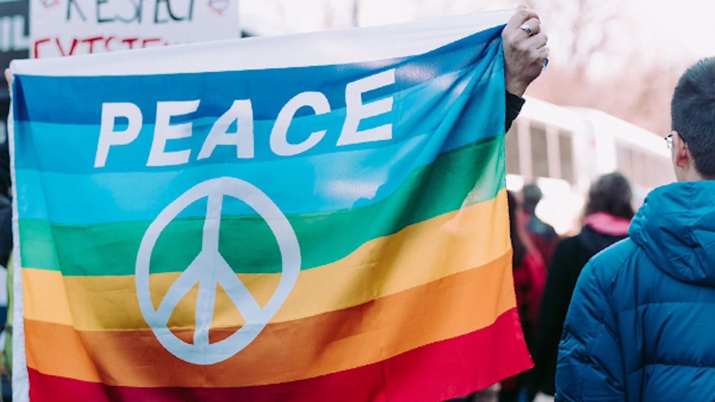 peace flag at rally