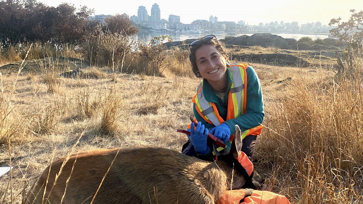 Grad student Isabel Giguere in the field