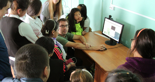 Dr. Brian Thom of UVic Anthropology’s Ethnographic Mapping Lab working with students from the Itelmen village of Kovran (Kamchatka, Russia) on using Google Earth to document indigenous place names and land use.
