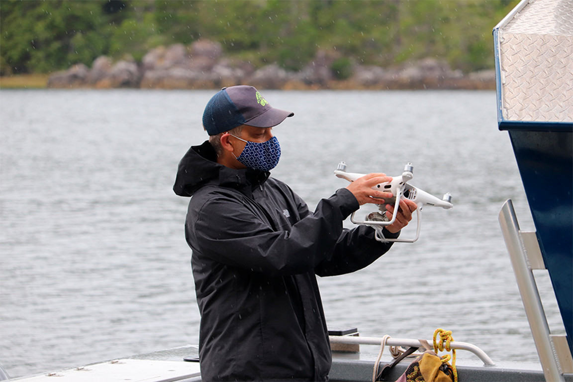 Chris Bone flies a drone