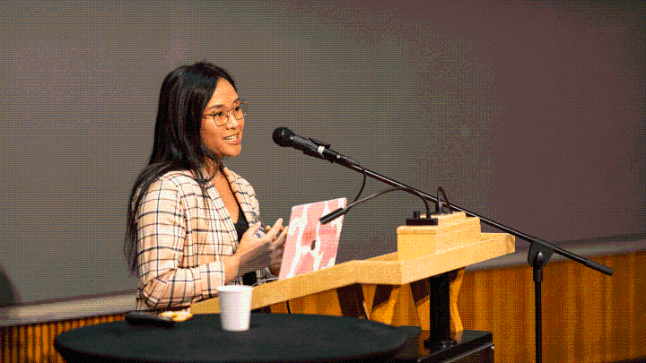 Picture of UVic professor Paweena Sukhawathanakul giving a research presentation.