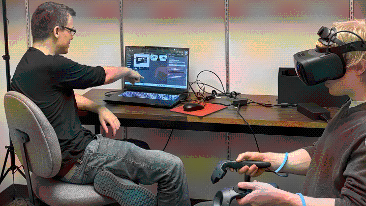 Student researchers use Virtual Reality goggles to tracks eye movements and responses