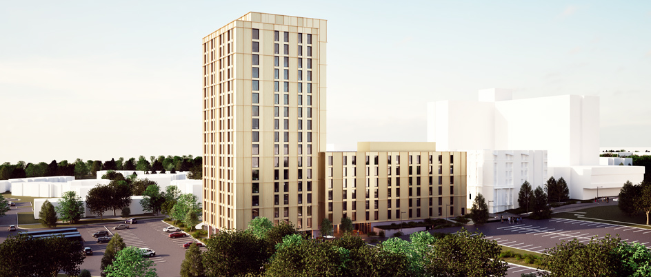 A rendering of the new student housing building.