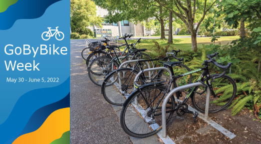 Bikes parked at some of the 4000 bike parking spaces on the UVic campus. Go By Bike Week is May 30 - June 5, 2022.