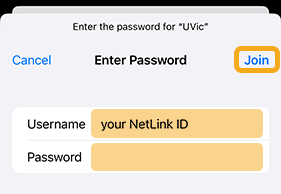 User name and password fields