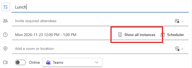 Outlook calendar interface screenshot