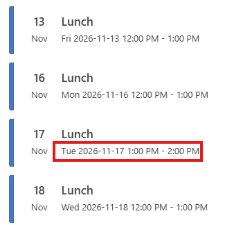 Outlook calendar screenshot