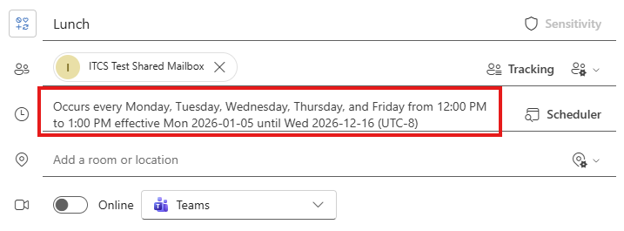 Outlook calendar screenshot