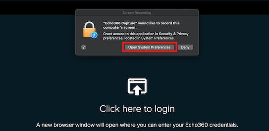 screenshot of system preferences prompt with Open Systems Preferences highlighted