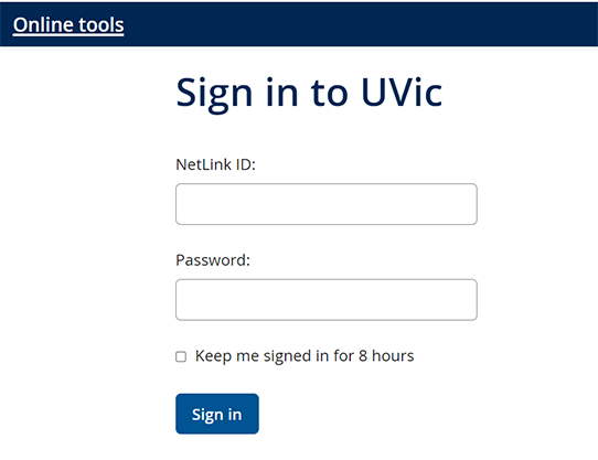 screenshot of uvic single sign on page